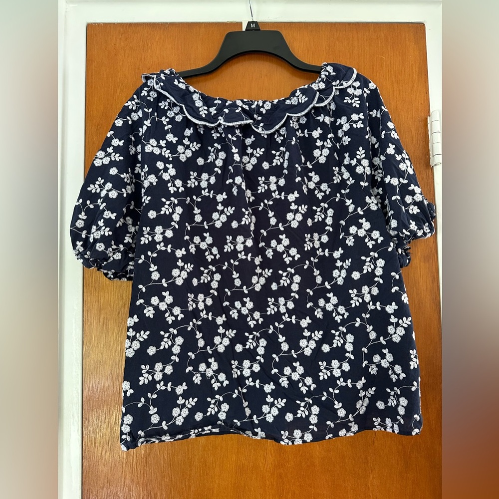 Ann Taylor Navy Blue Floral Blouse - Picture 2 of 6